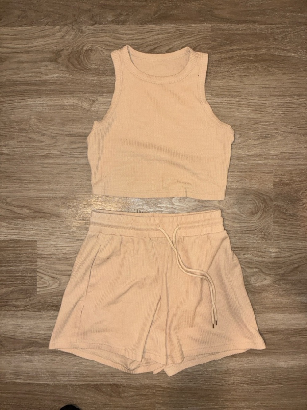 Women’s Ribbed Two-Piece Lounge Set – Crop Tank Top & Shorts, Size Small